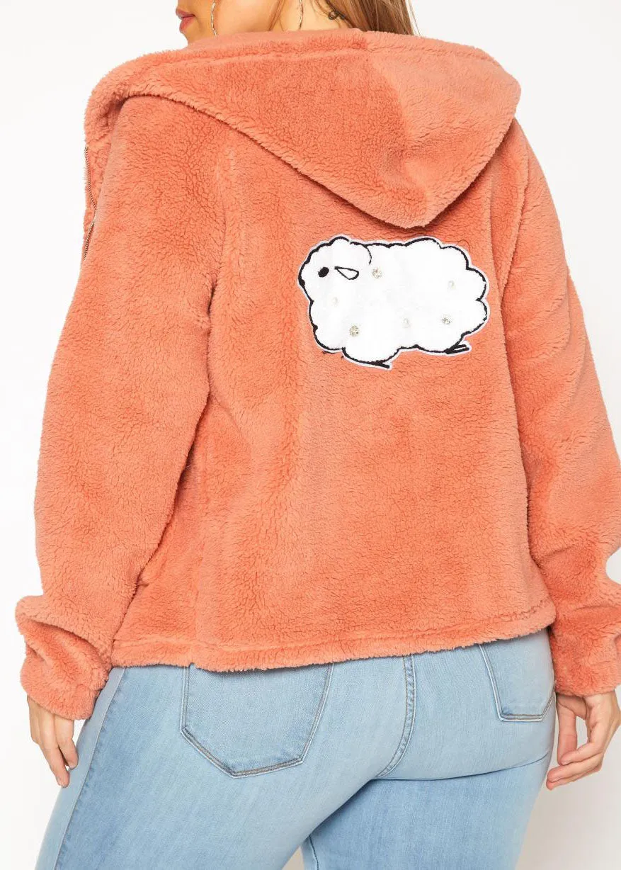 HI Curvy Plus Size Women  Faux Fur Hooded Zip Front Sweater Jacket with Pockets