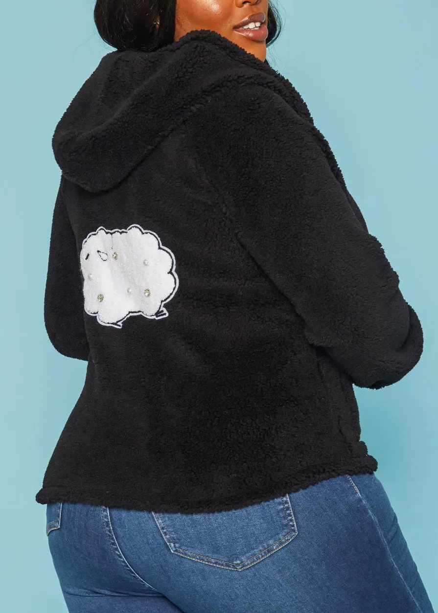 HI Curvy Plus Size Women  Faux Fur Hooded Zip Front Sweater Jacket with Pockets