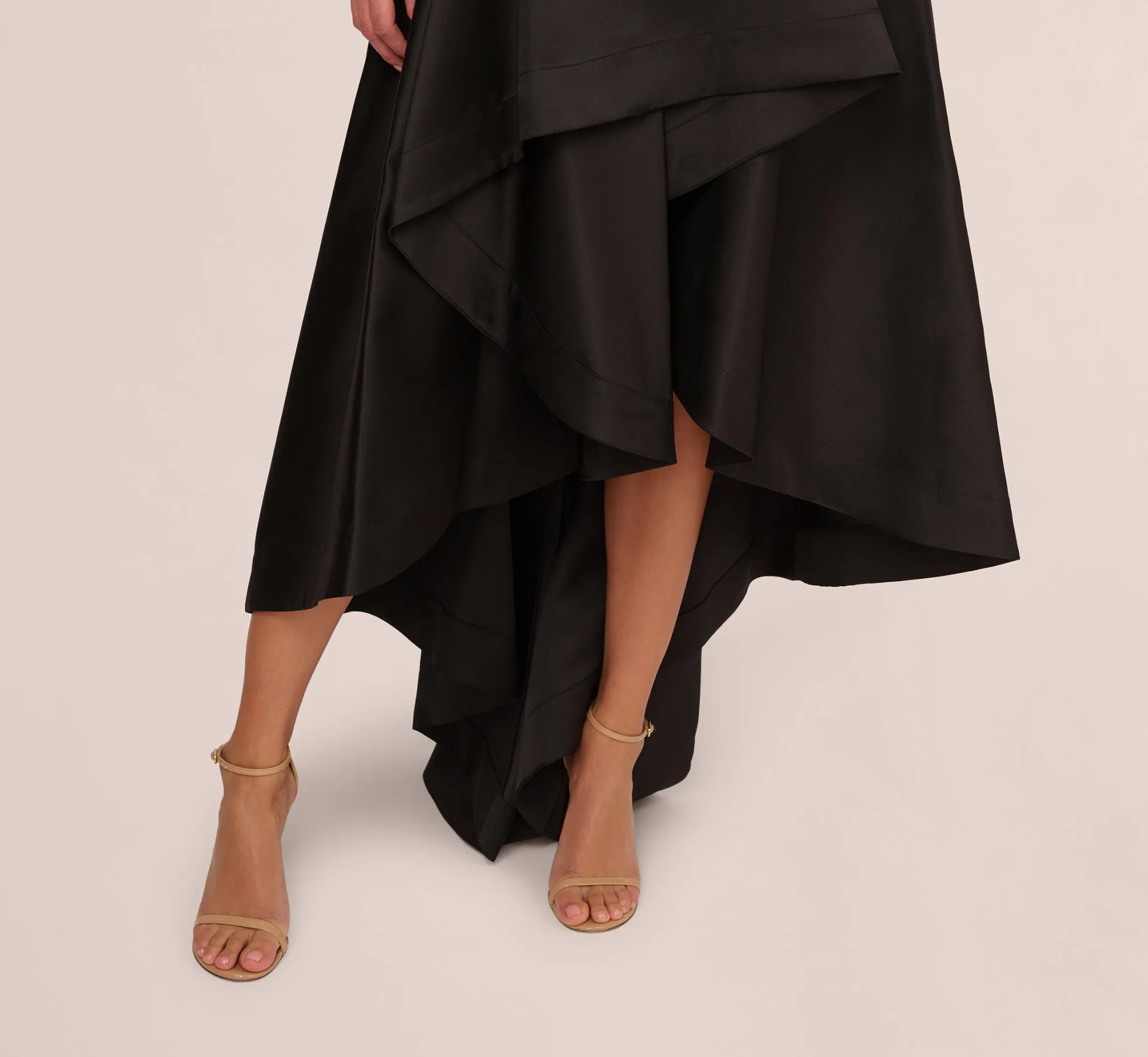 High Low Mikado Gown With Asymmetrical Detail In Black