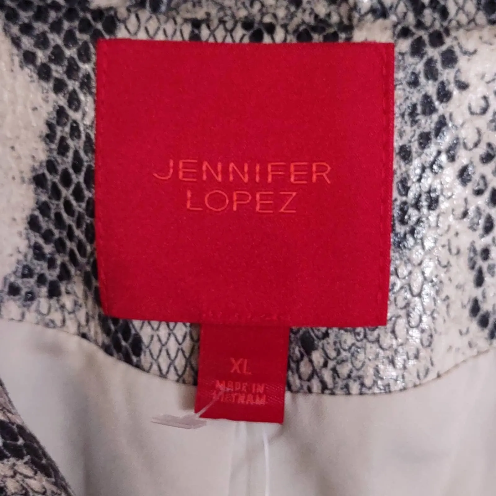 Jennifer Lopez Soft Faux Leather Crop Moto Jacket in Snake Print XL