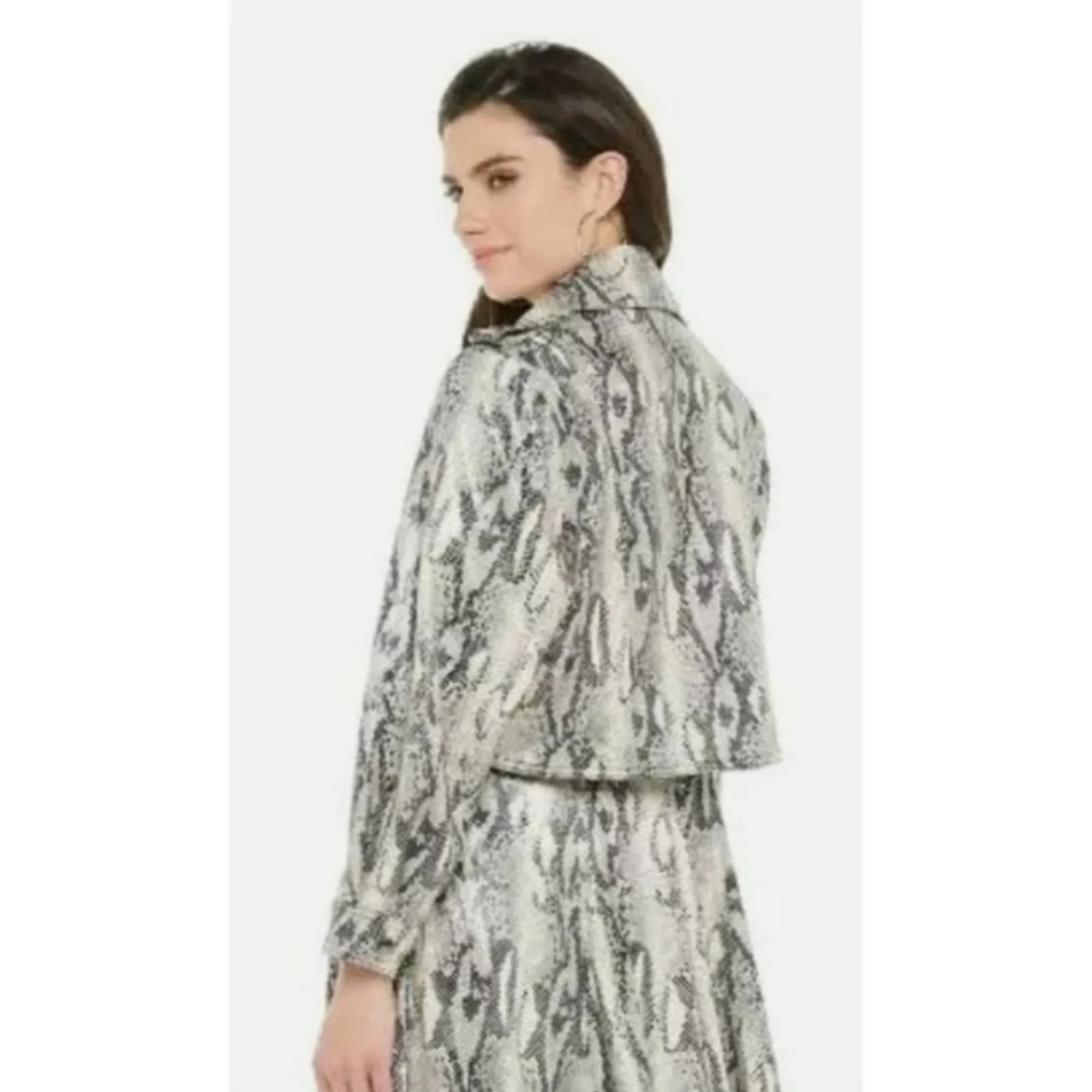 Jennifer Lopez Soft Faux Leather Crop Moto Jacket in Snake Print XL