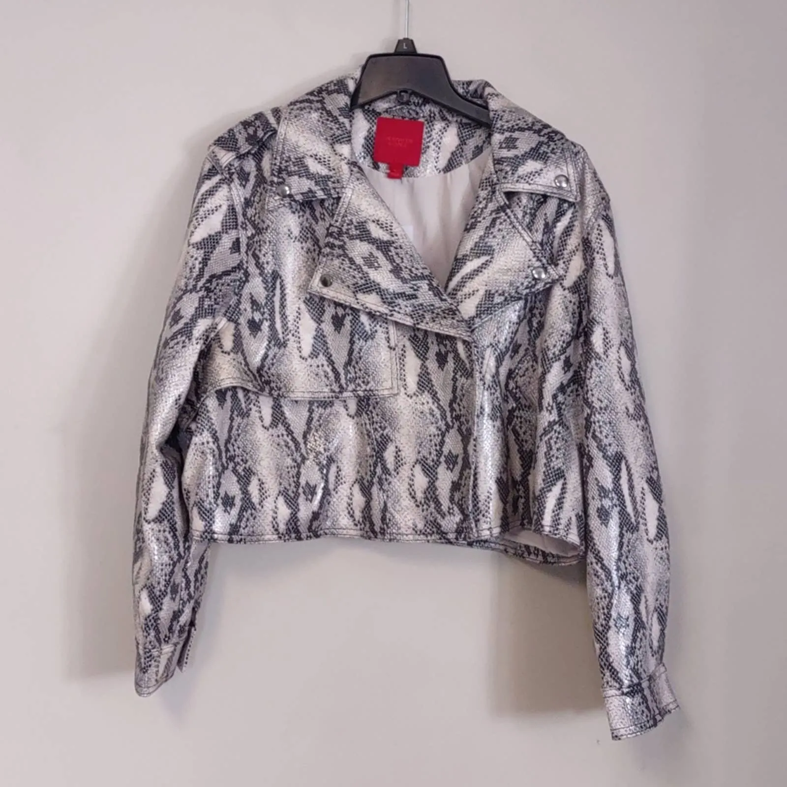 Jennifer Lopez Soft Faux Leather Crop Moto Jacket in Snake Print XL