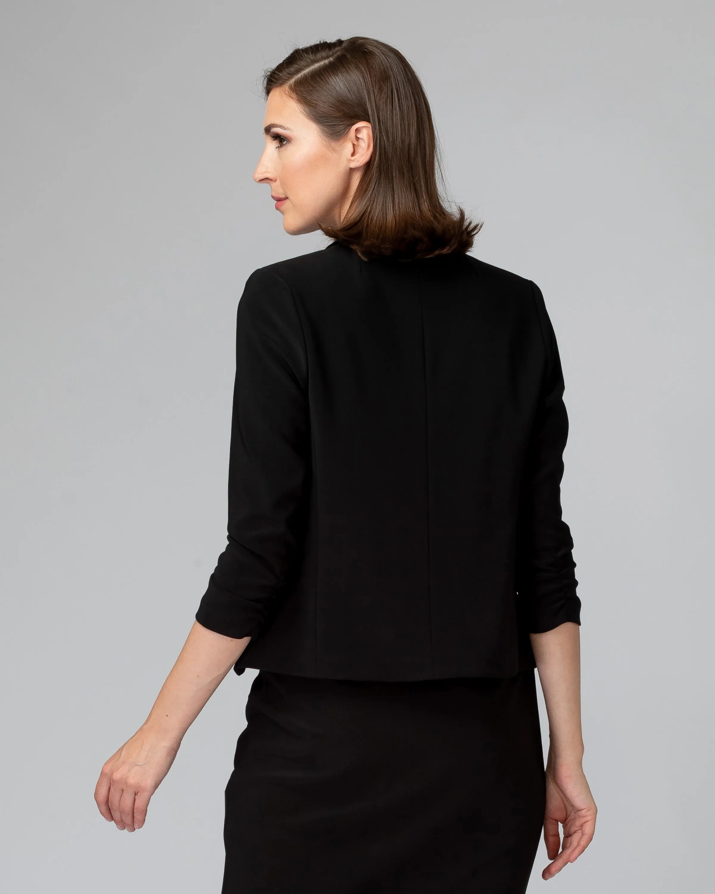Sure! Heres an optimized title for the e-commerce product:

Joseph Ribkoff Womens Elegant Cropped Blazer with Rounded Hem - Style 143148NOS