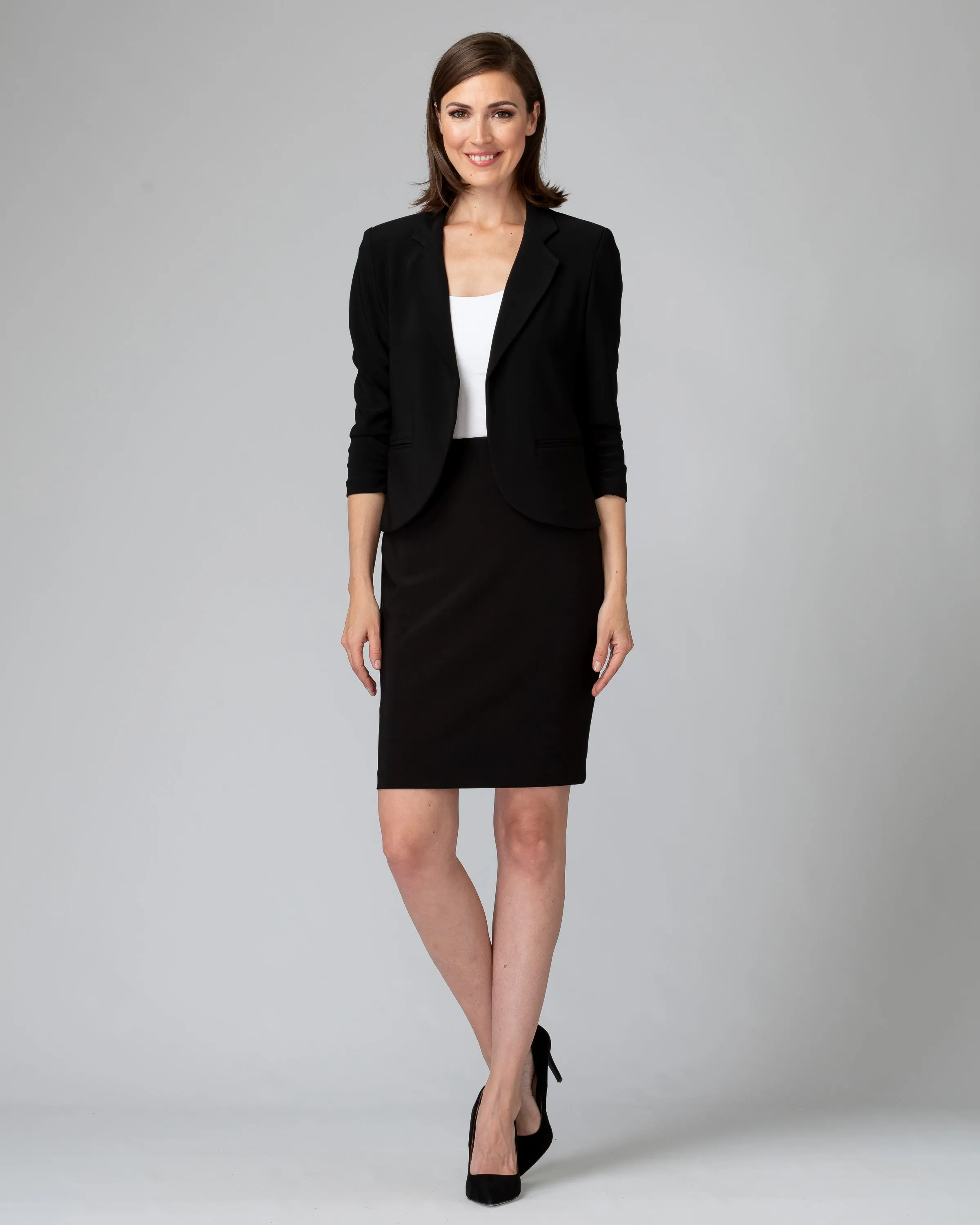 Sure! Heres an optimized title for the e-commerce product:

Joseph Ribkoff Womens Elegant Cropped Blazer with Rounded Hem - Style 143148NOS