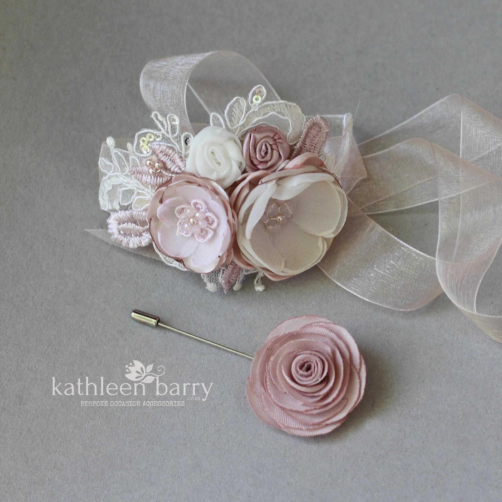 Lace wrist corsage - dusty pink wedding accessories - Mother of the Bride - Bridesmaid - Prom - Matric dance