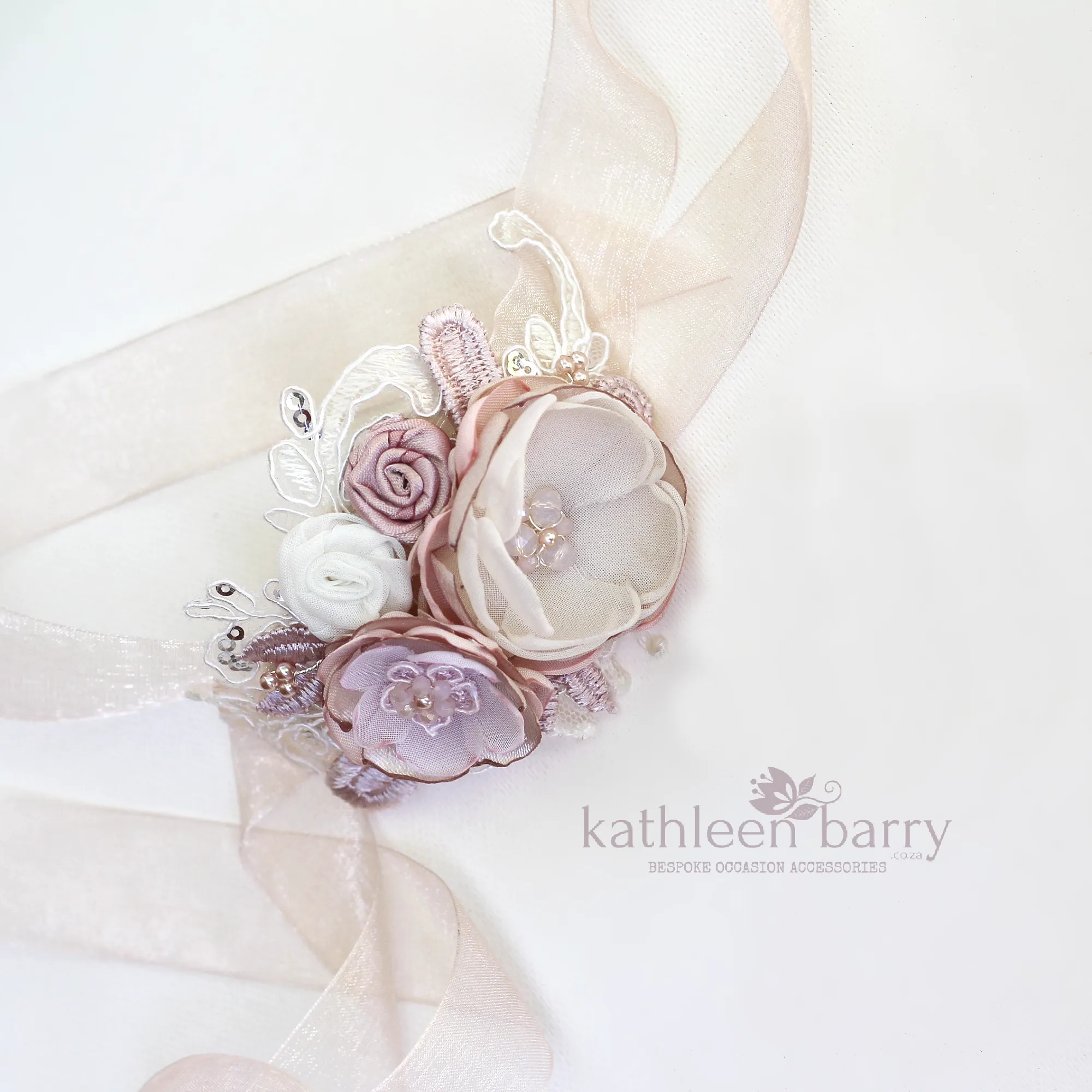 Lace wrist corsage - dusty pink wedding accessories - Mother of the Bride - Bridesmaid - Prom - Matric dance
