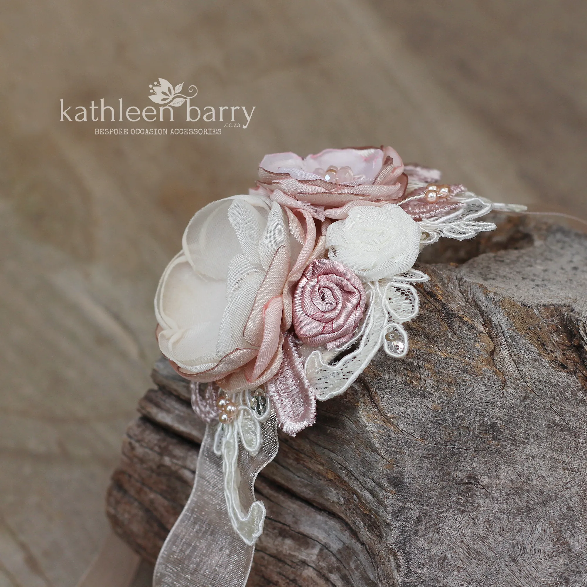 Lace wrist corsage - dusty pink wedding accessories - Mother of the Bride - Bridesmaid - Prom - Matric dance
