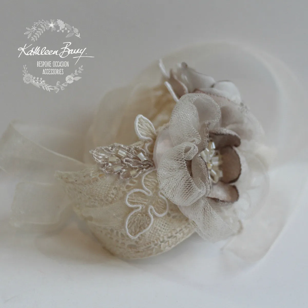 Lace wrist corsage - Oyster taupe pebble wedding accessories - Mother of the Bride - Bridesmaid - Prom - Matric dance