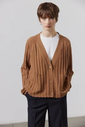 Lizzie Ribbed Cashmere Cardigan - Chestnut