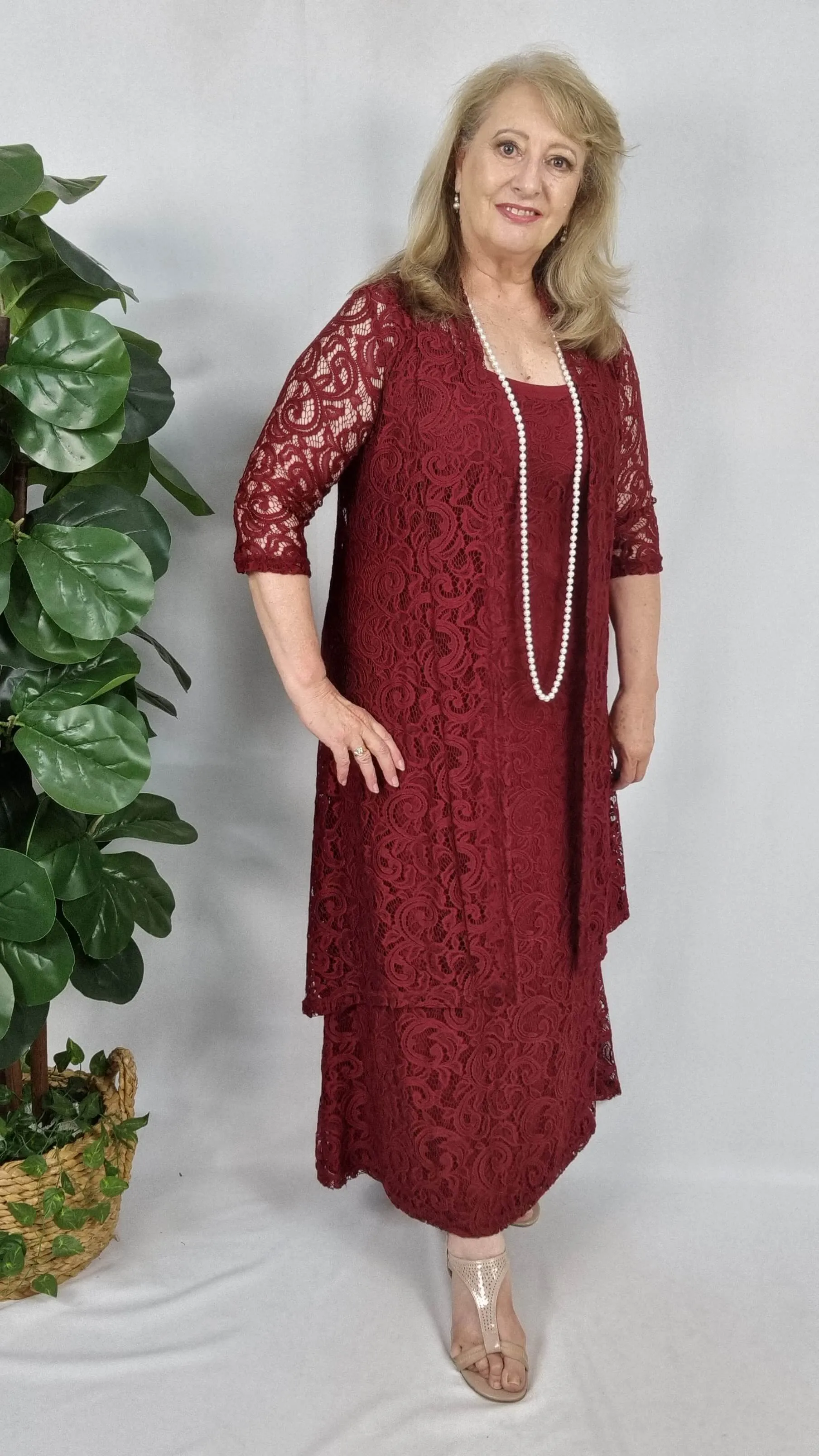 Maroon 3-Piece Dress Set SH053