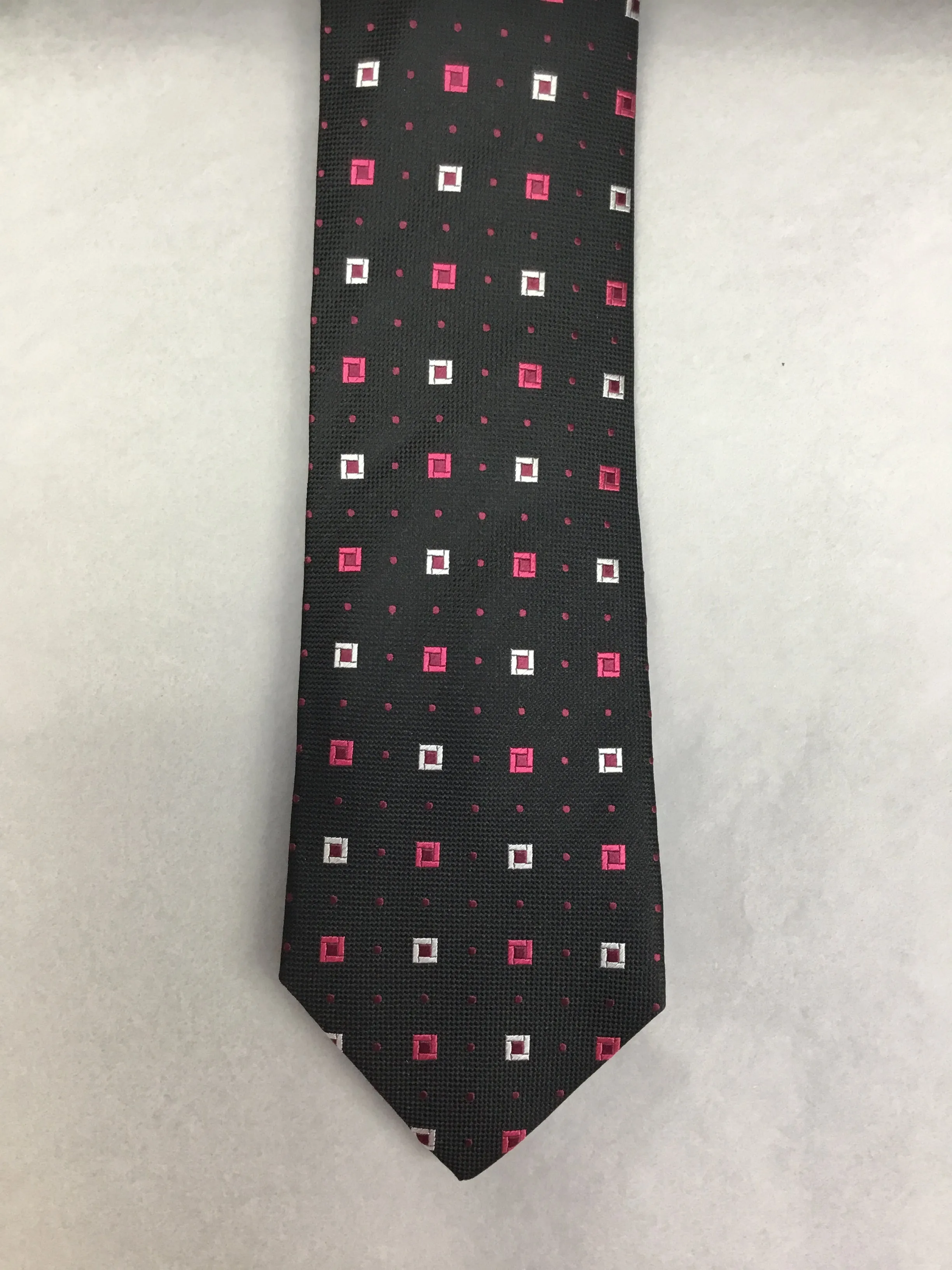 Mens Silk Tie Check Black/Pink/White