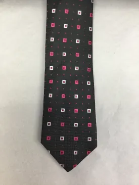 Mens Silk Tie Check Black/Pink/White