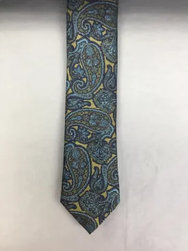 Mens Silk Tie Paisley Olive/Blue