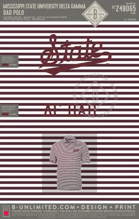 Mississippi State University Delta Gamma Mens Eco-Friendly Bordeaux Stripe Polo - Cutter & Buck Virtue Collection MCK01168