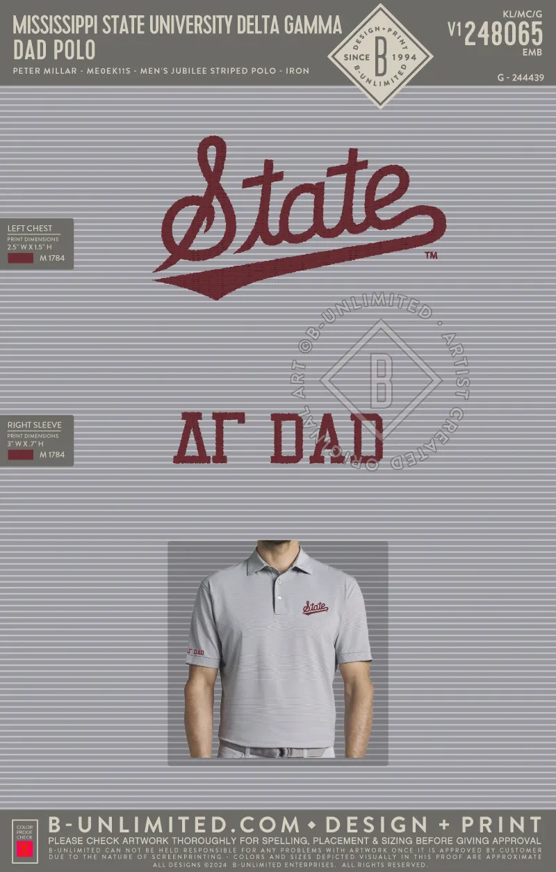Mississippi State University Delta Gamma - Dad Polo - Peter Millar - ME0EK11S - Men's Jubilee Striped Polo - Iron