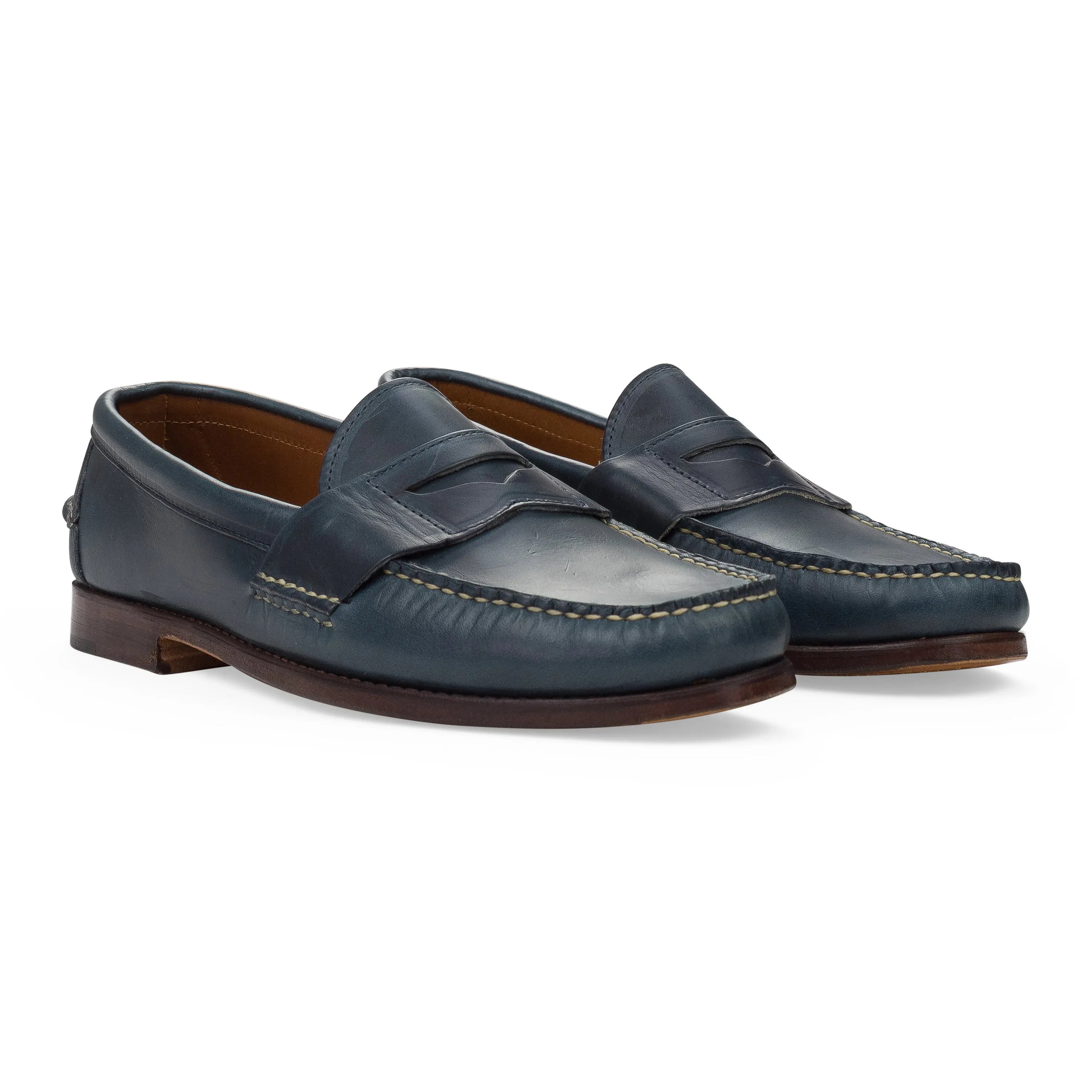 NAVY ELTHAM SMOOTH OILED PULL UP LOAFERS