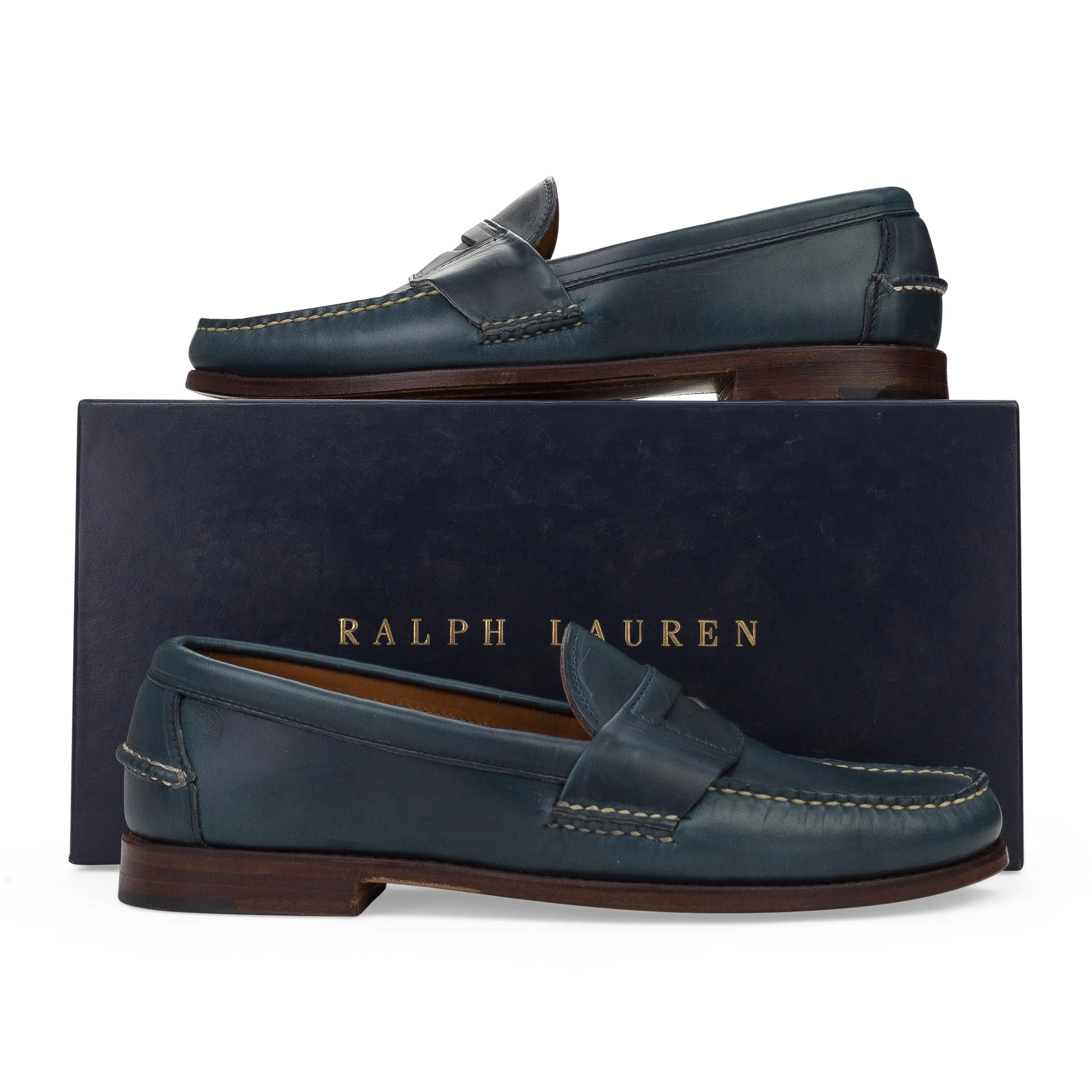 NAVY ELTHAM SMOOTH OILED PULL UP LOAFERS