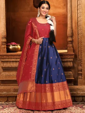 Odette Blue Banarasi  Woven Stitched Gown  for Women