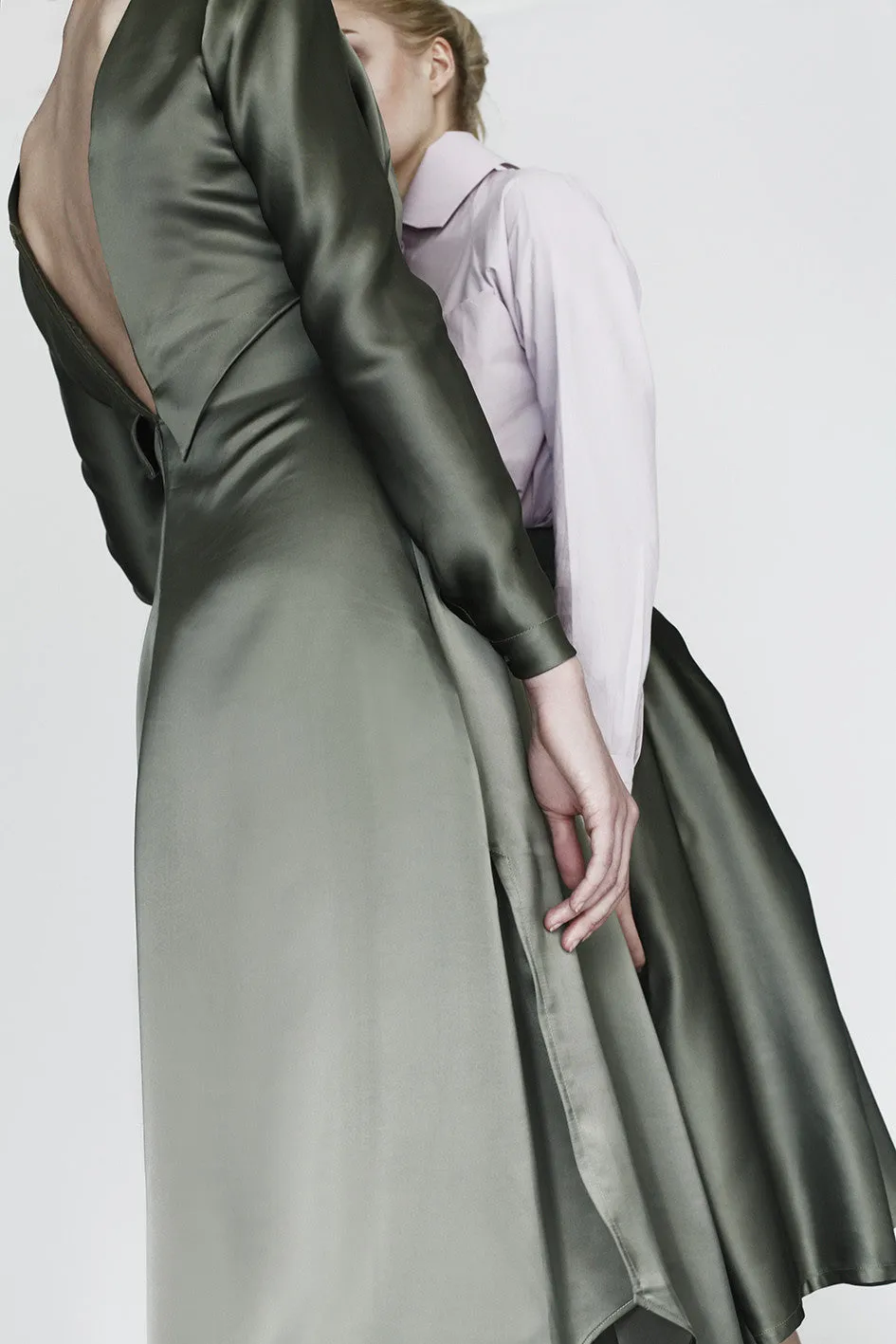 Origami Viscose Triangle Folds Midi Dress / Olive
