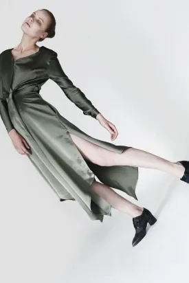 Origami Viscose Triangle Folds Midi Dress / Olive