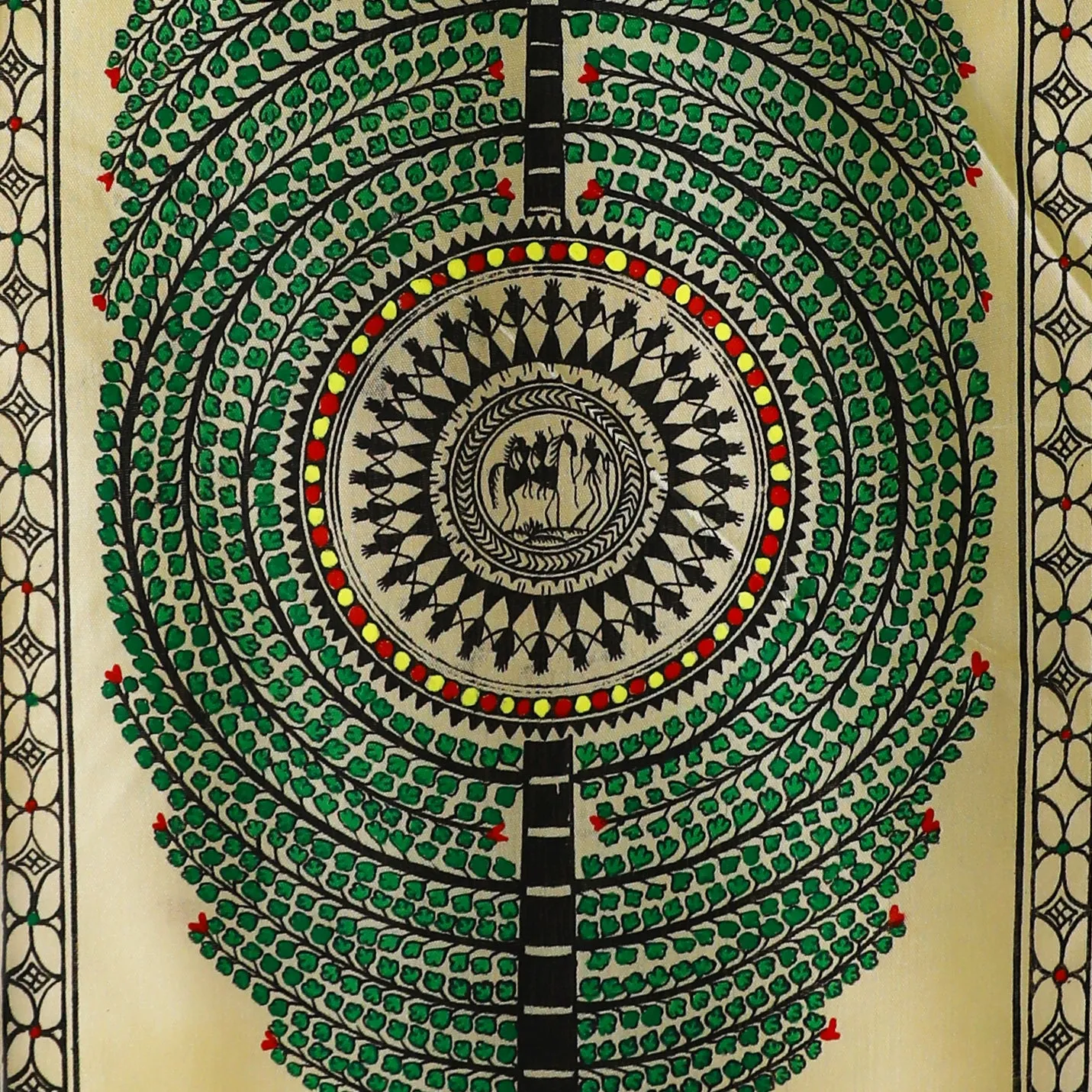 Pattachitra Forrest green Tussar painting
