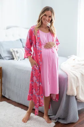 Pink 3 in 1 Labor Gown & Rose Robe Set