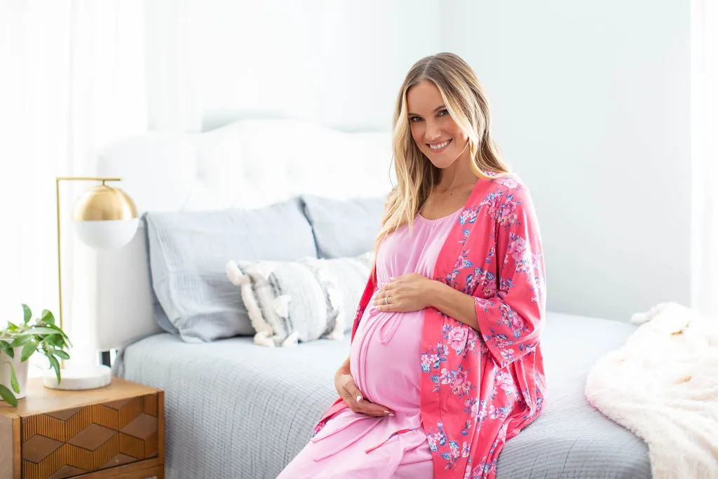 Pink 3 in 1 Labor Gown & Rose Robe Set