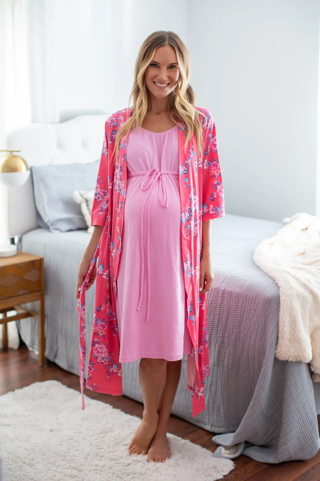 Pink 3 in 1 Labor Gown & Rose Robe Set