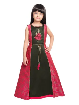 Pink Floral Jacket Styled Gown For Girls