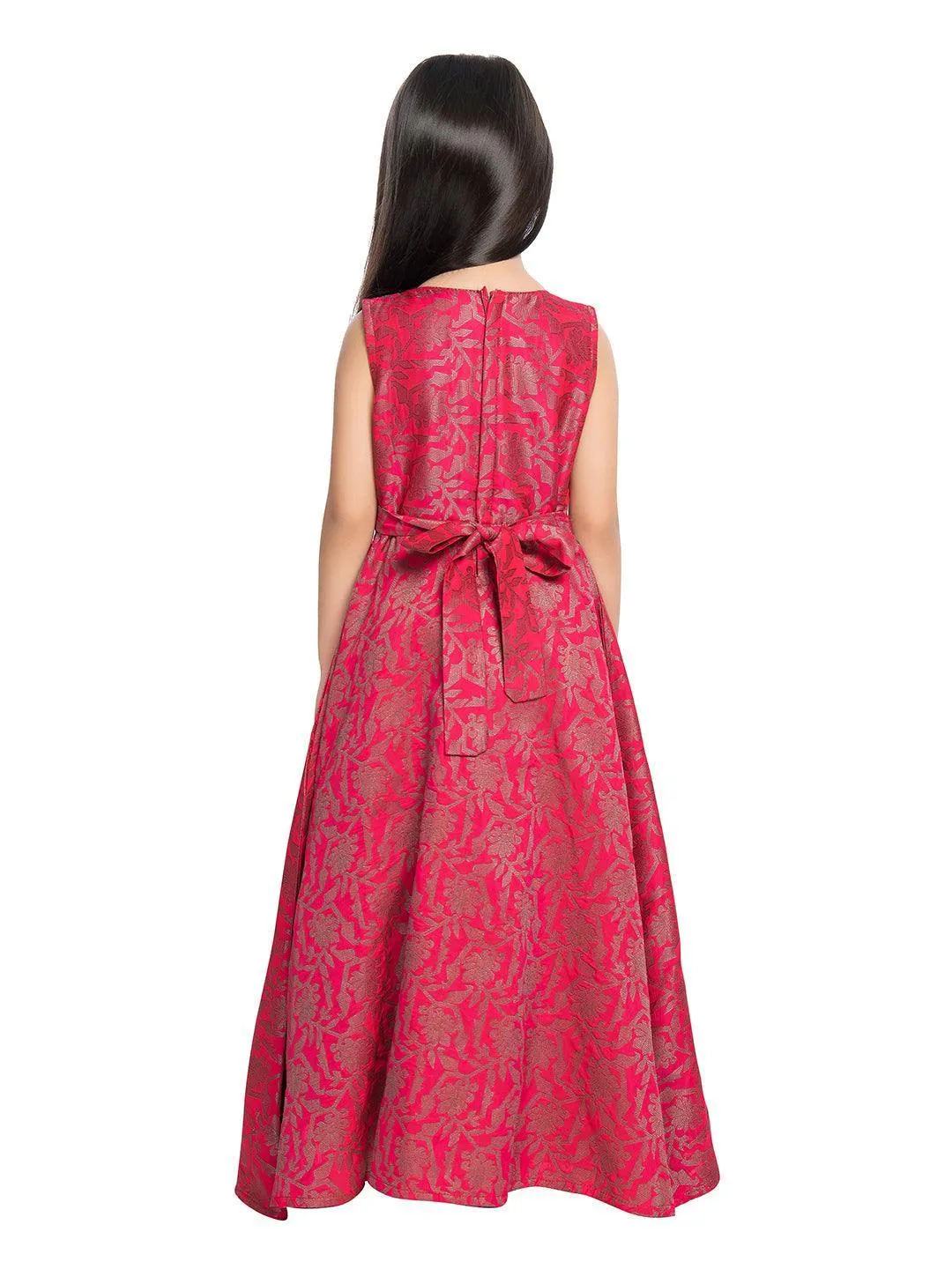 Pink Floral Jacket Styled Gown For Girls