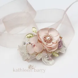 Piper wrist Corsage Lace fabric flowers - Bridal or Prom - color options available