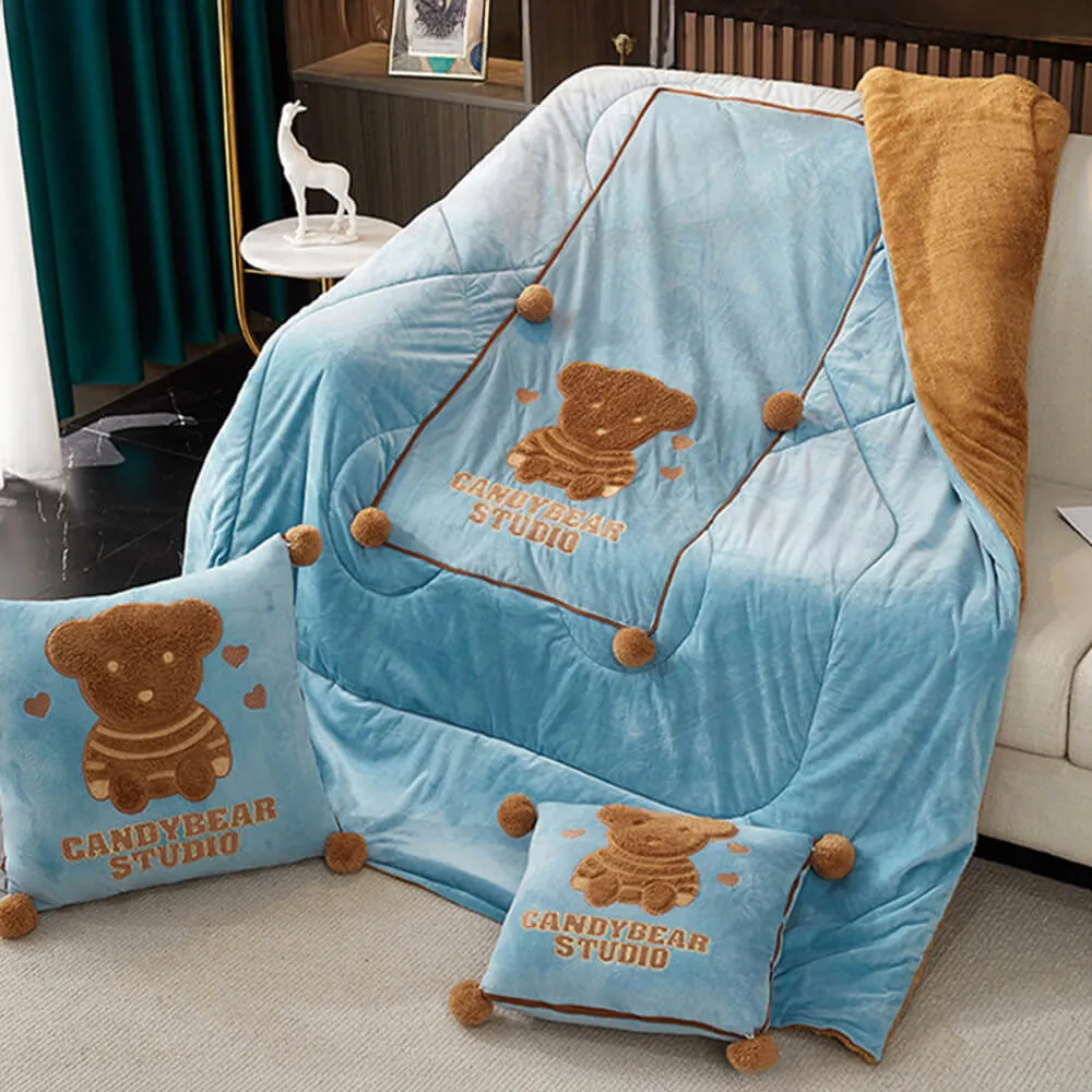 Plush Bear Car Travel Nap 2 in 1 Cushion Pillow Blanket