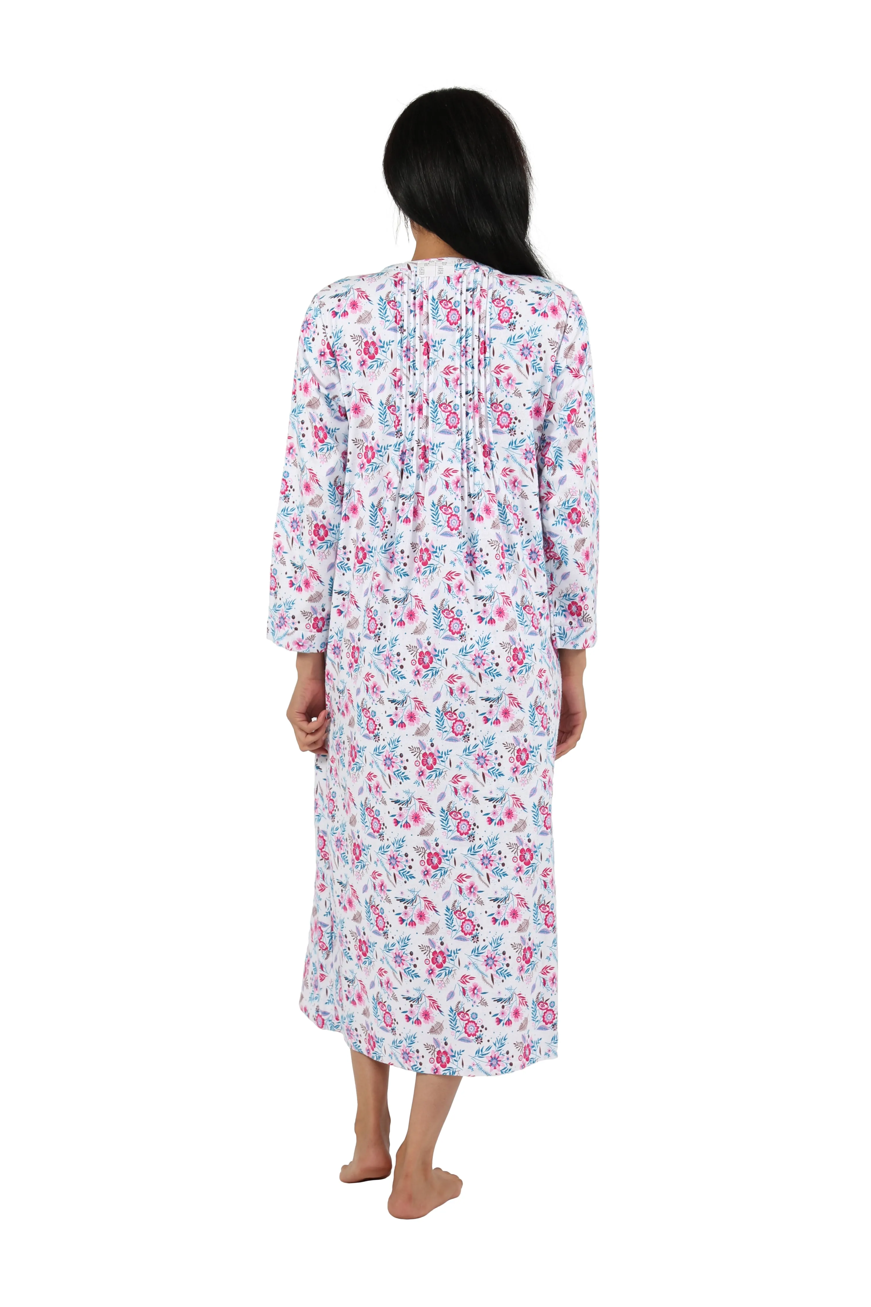 Print Flannel Nightgown With Release Pleats