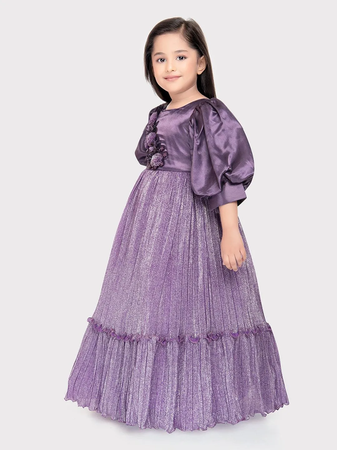 Purple Coloured Imported Shimmer Fabric Ball Gown For Girls \ Birthday Dress For Girls