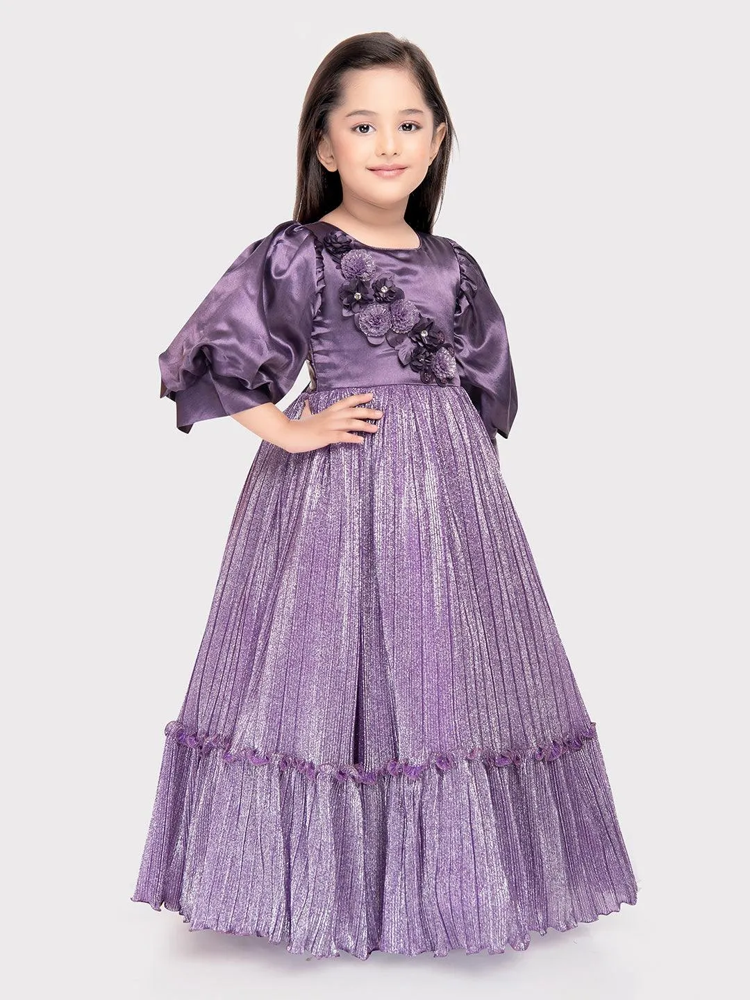 Purple Coloured Imported Shimmer Fabric Ball Gown For Girls \ Birthday Dress For Girls