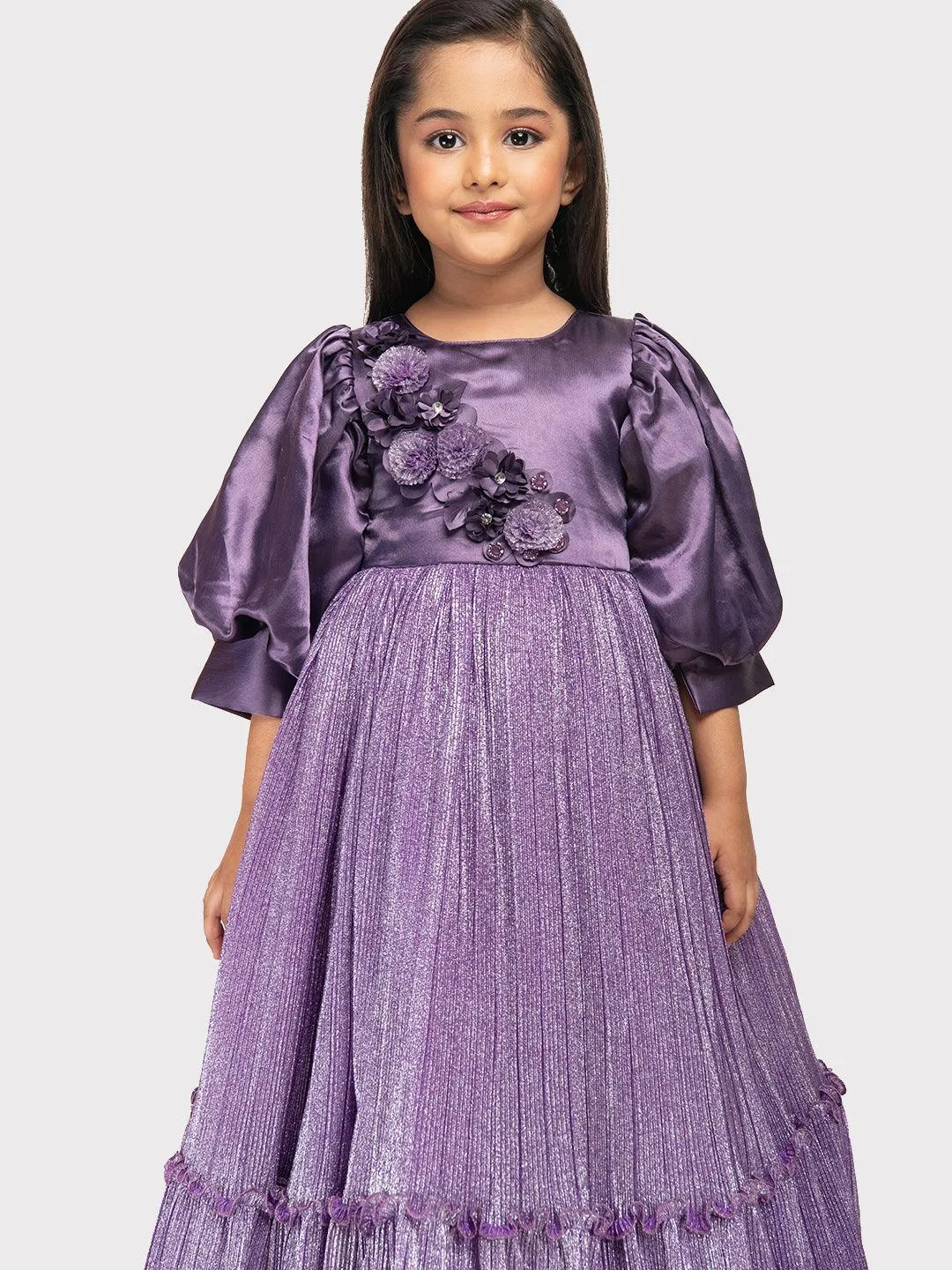 Purple Coloured Imported Shimmer Fabric Ball Gown For Girls \ Birthday Dress For Girls