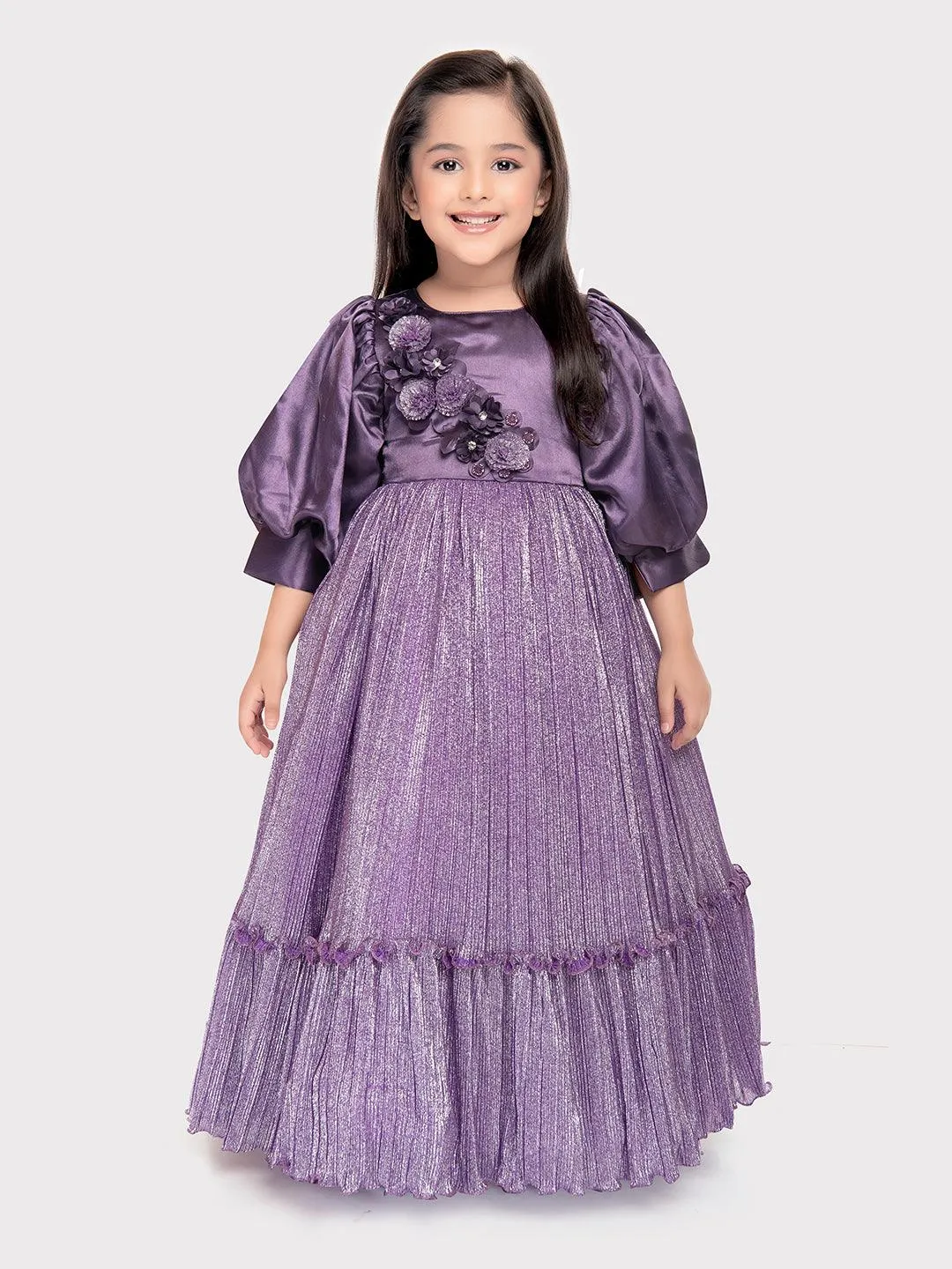Purple Coloured Imported Shimmer Fabric Ball Gown For Girls \ Birthday Dress For Girls