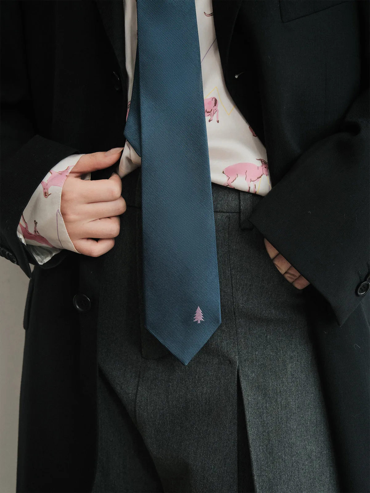 "Blush Pine" Silk Tie - Navy Blue