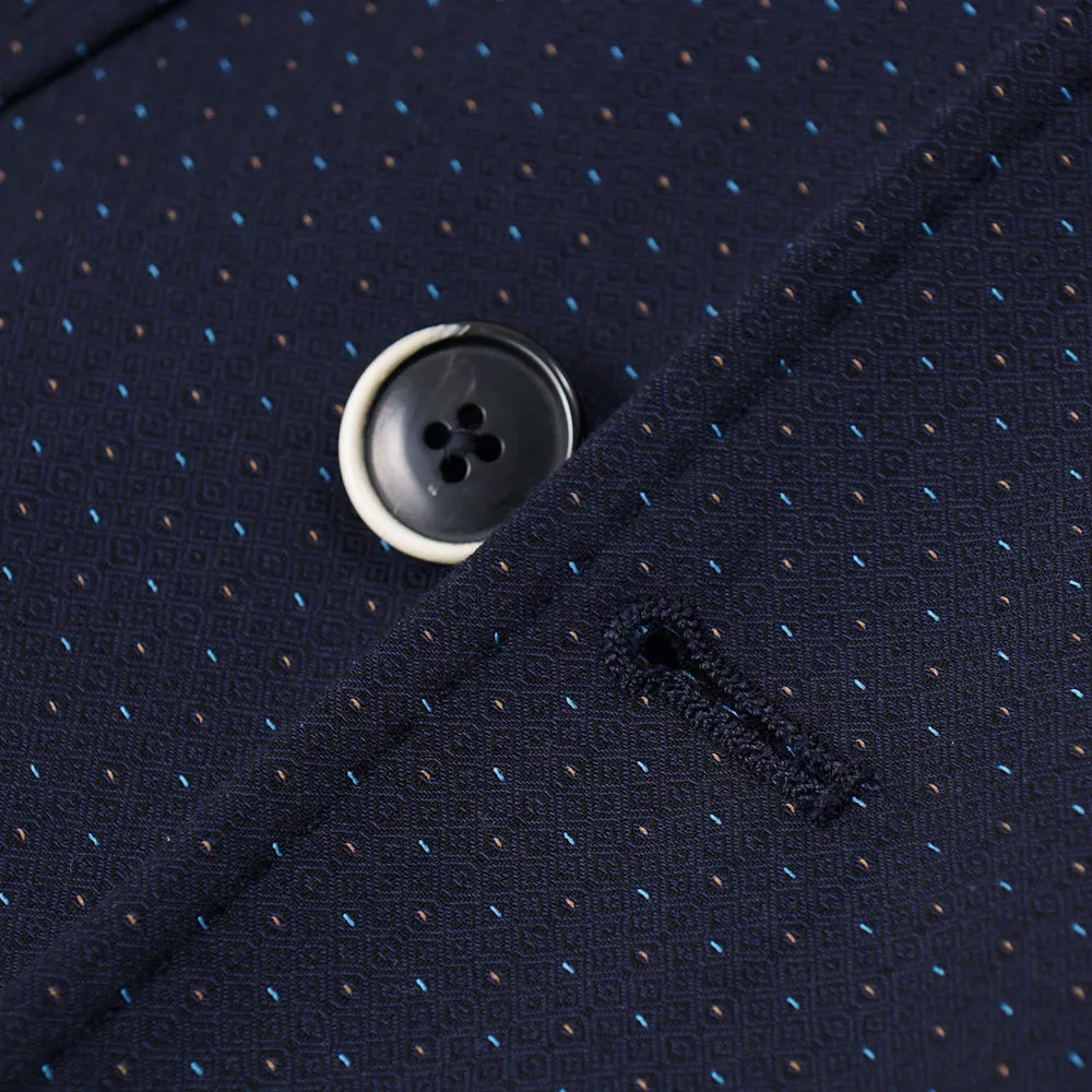 Roda Navy Jacquard Wool-Cotton Suit