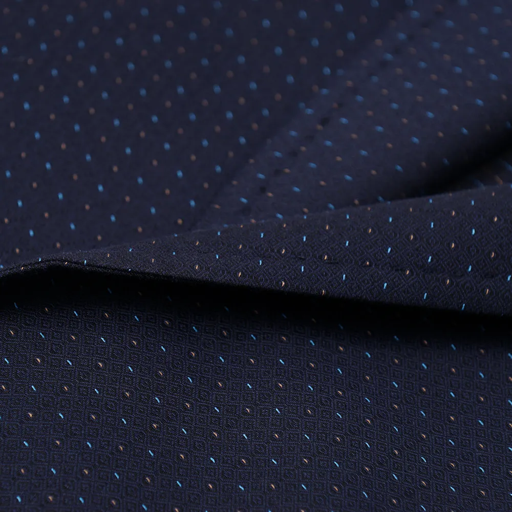 Roda Navy Jacquard Wool-Cotton Suit
