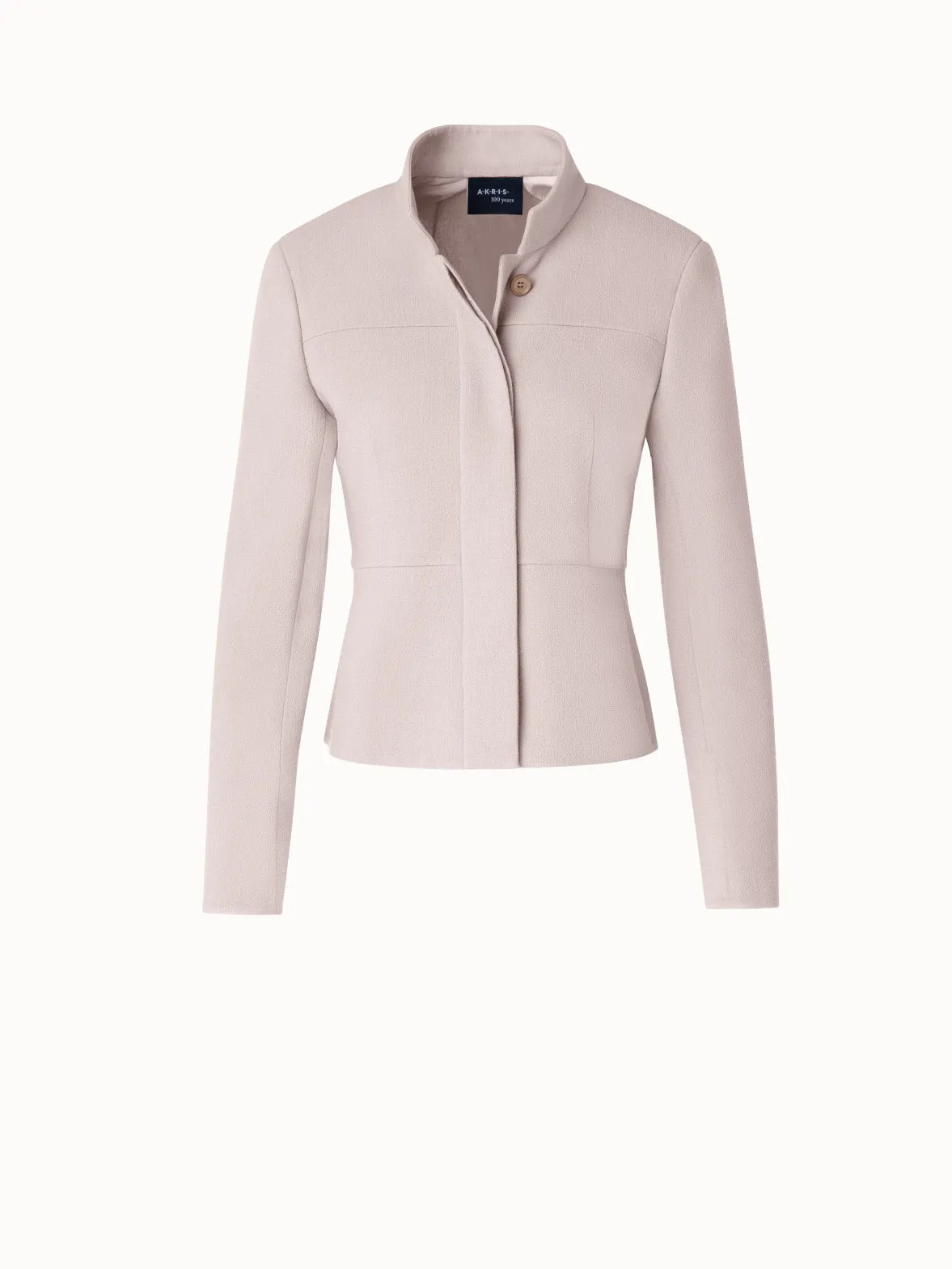 Short Wool Crpe Double-Face Mock Neck Jacket