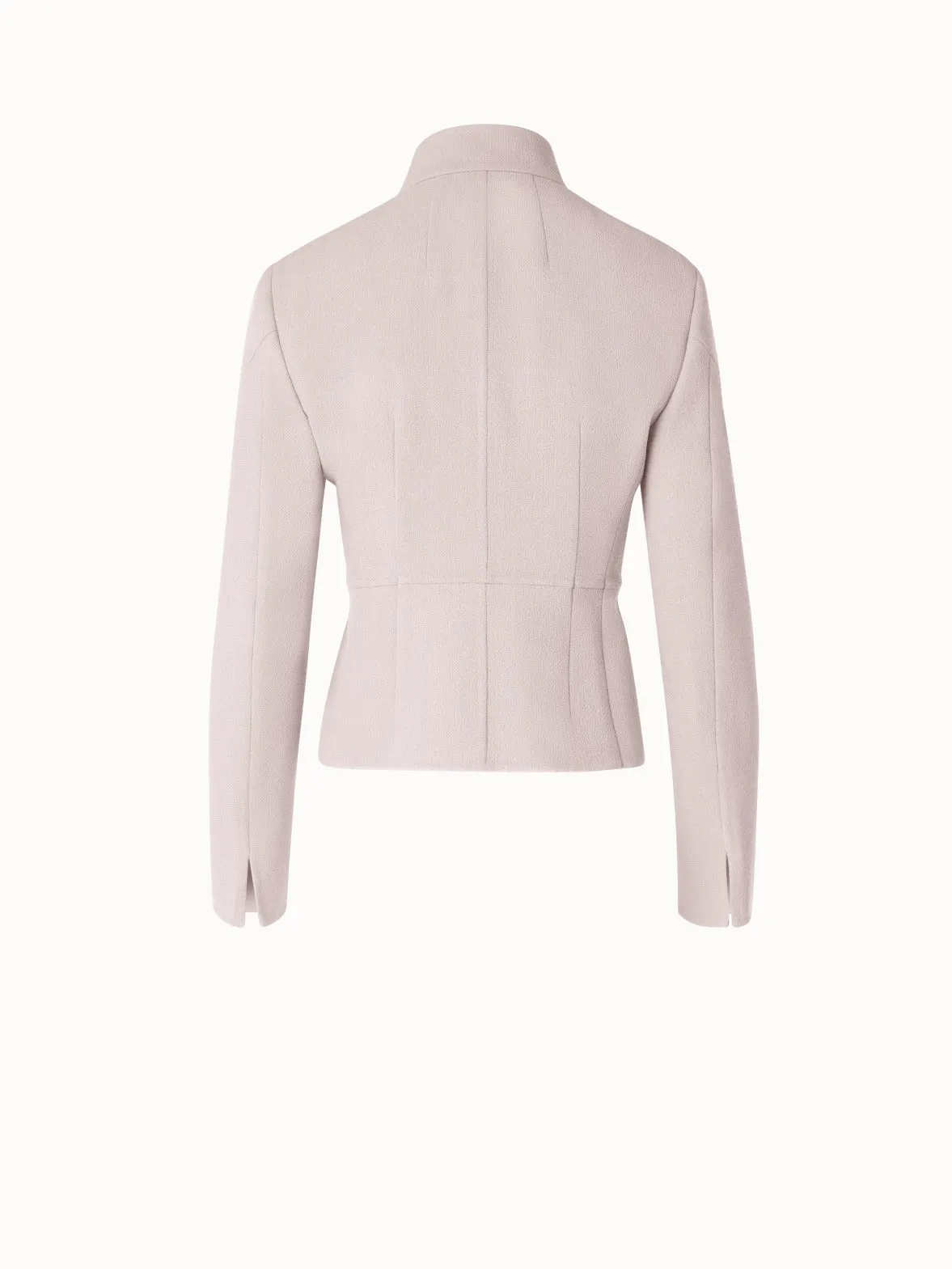 Short Wool Crpe Double-Face Mock Neck Jacket
