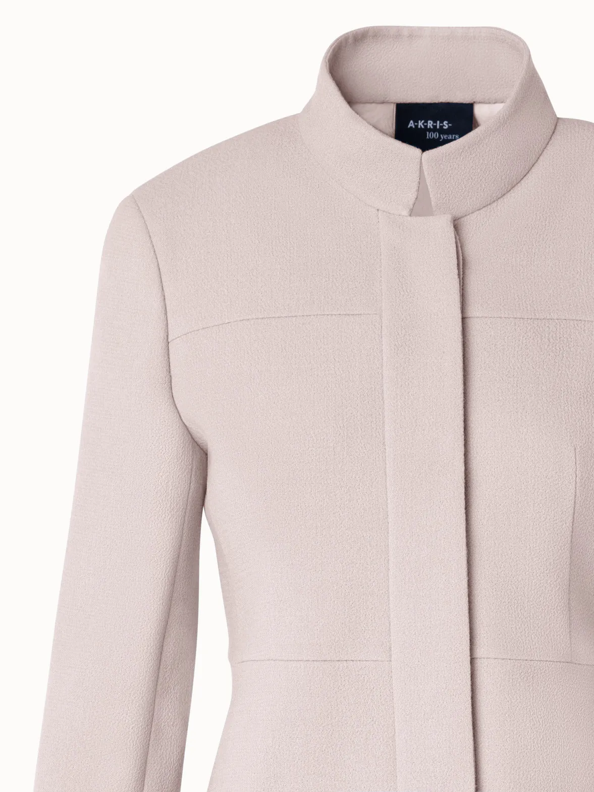 Short Wool Crpe Double-Face Mock Neck Jacket