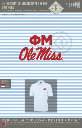 University of Mississippi Phi Mu - Dad Polo - Cutter & Buck - MCK01168 - Virtue Eco Pique Stripe Recycled Mens Polo - Atlas