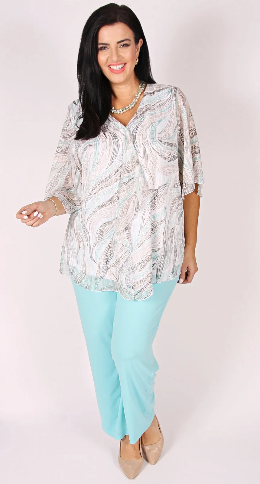 Wonderful Waterfall Front Top  White|Mint