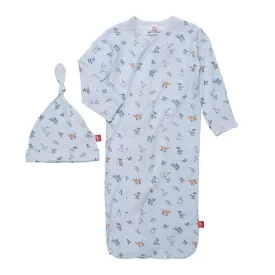 woodsy tale modal magnetic cozy sleeper gown   hat set | blue