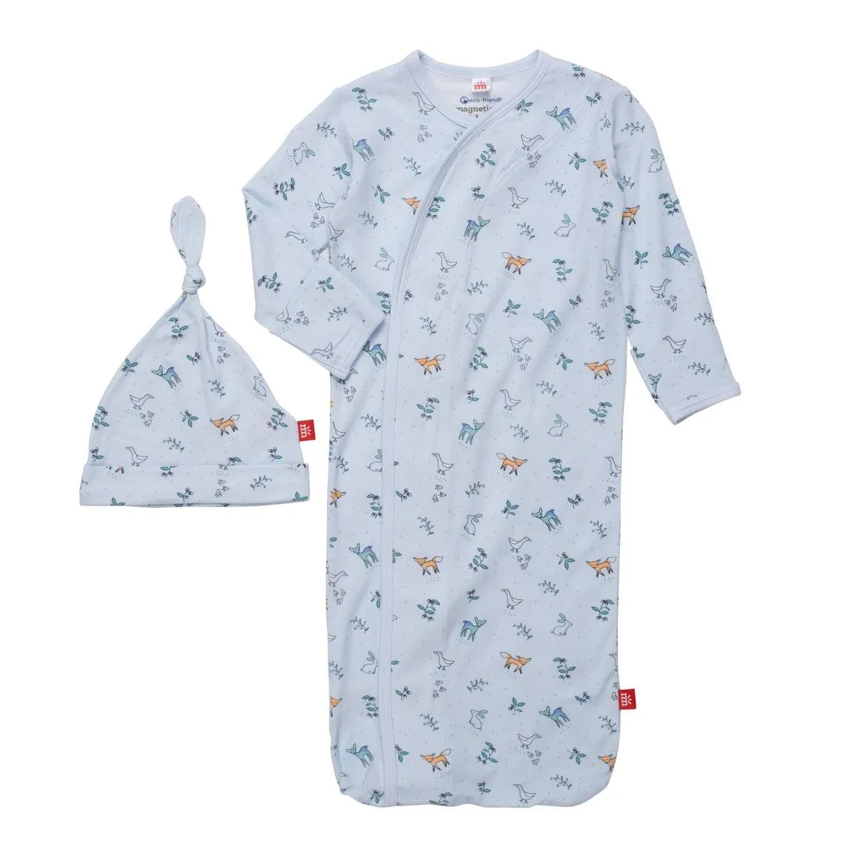 woodsy tale modal magnetic cozy sleeper gown   hat set | blue