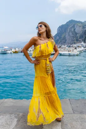 Yellow Silk Bardot Maxi Dress